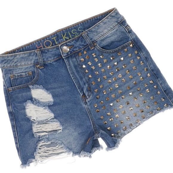 Hot Kiss Shorts Juniors Size 9 Super High Rise Studded Distressed Raw Hem W29 - Picture 2 of 9